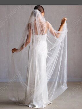 NEW Pearl Single Layer cathedral bridal veil with scattered pearls 108"